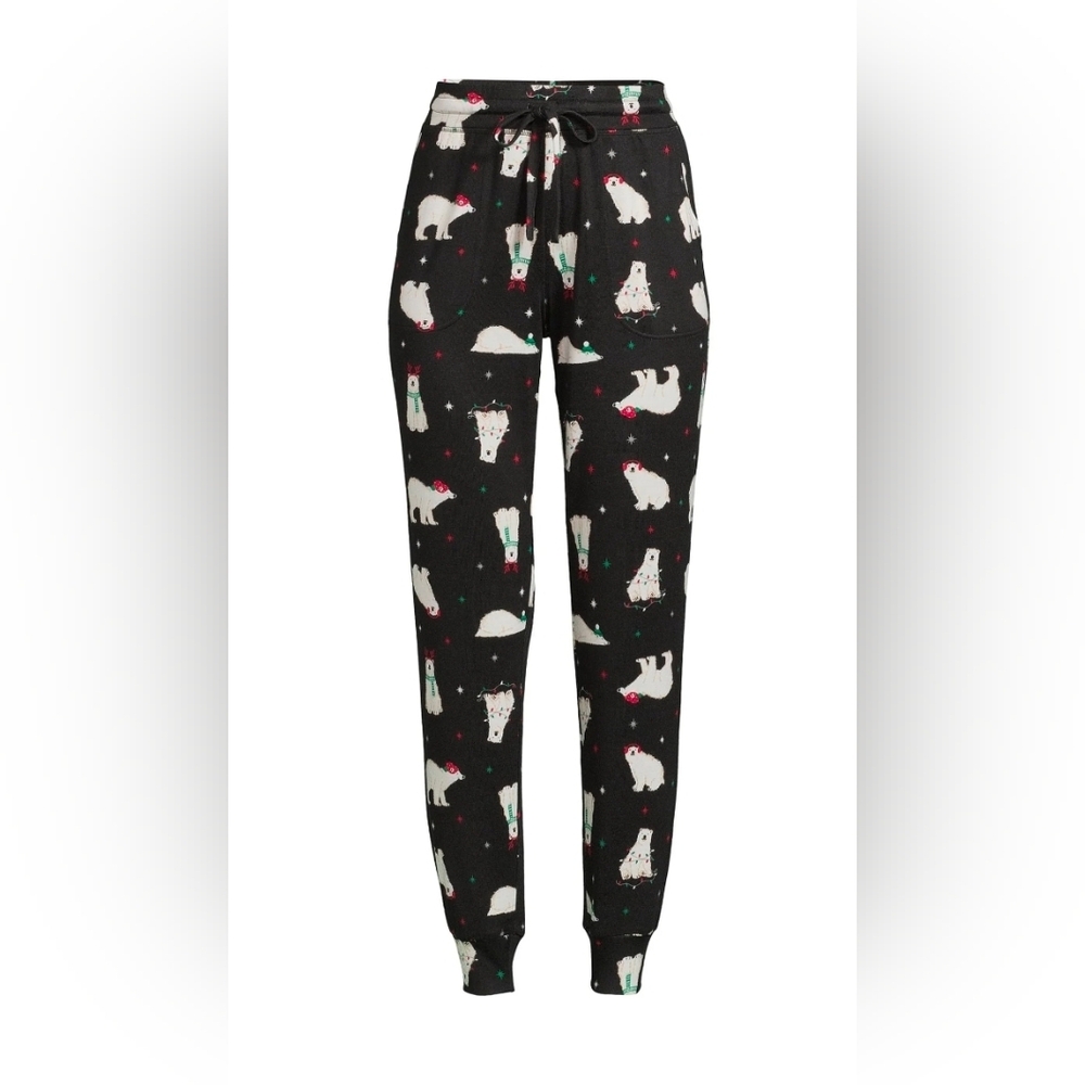 Secret Treasures  NEW Polar Bear Pajama Joggers XL 16-18 NWT Christmas Black